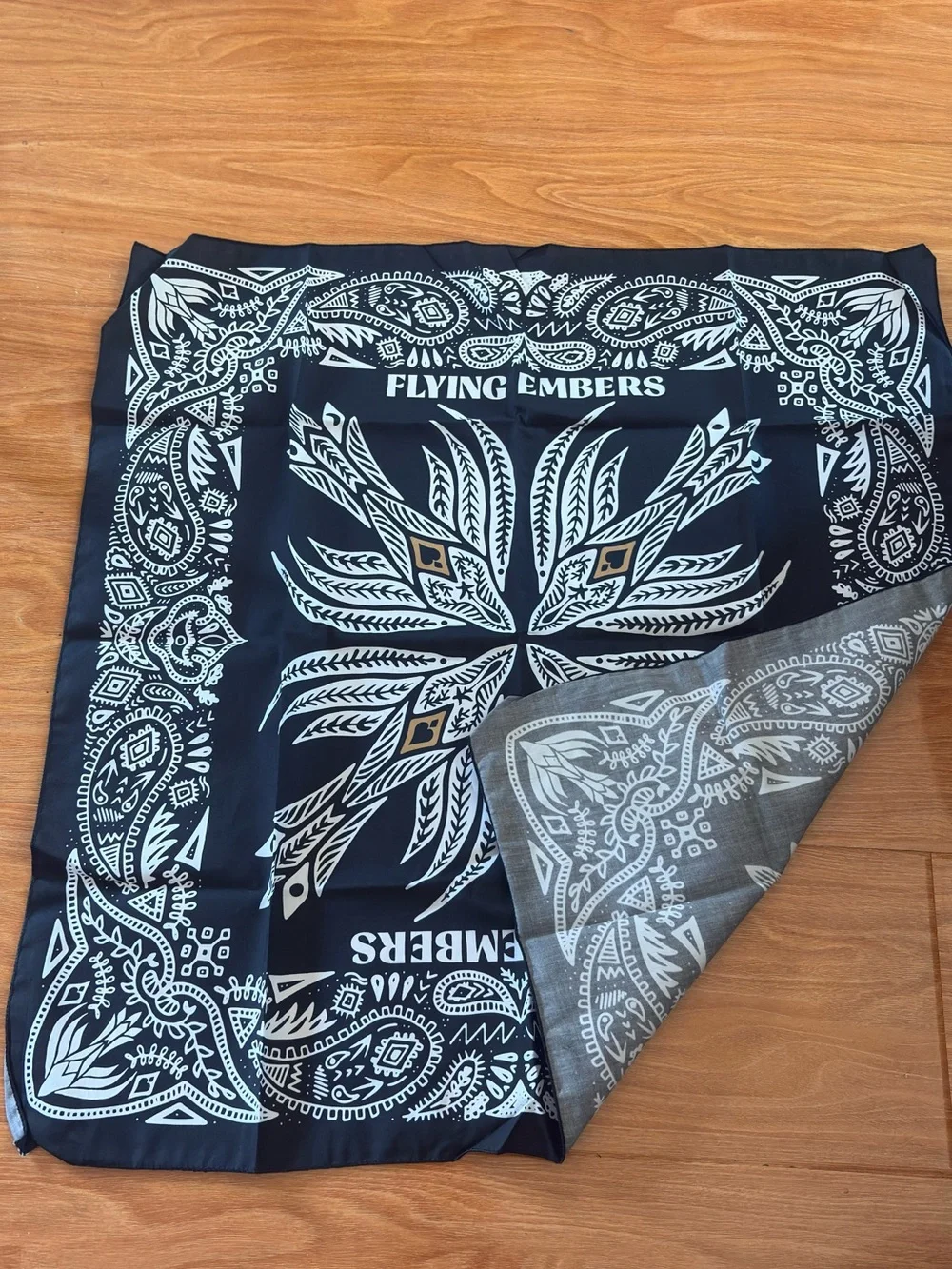 Never Use Flying Embers Black Bandana Paisley Print Bandana Scarf-22”x22”